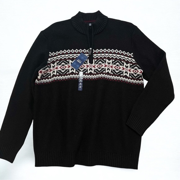 NWT IZOD Amazing Glaze II Fair Isle Black 1/4 Zip Mock Neck Pullover Sweater - Picture 3 of 10